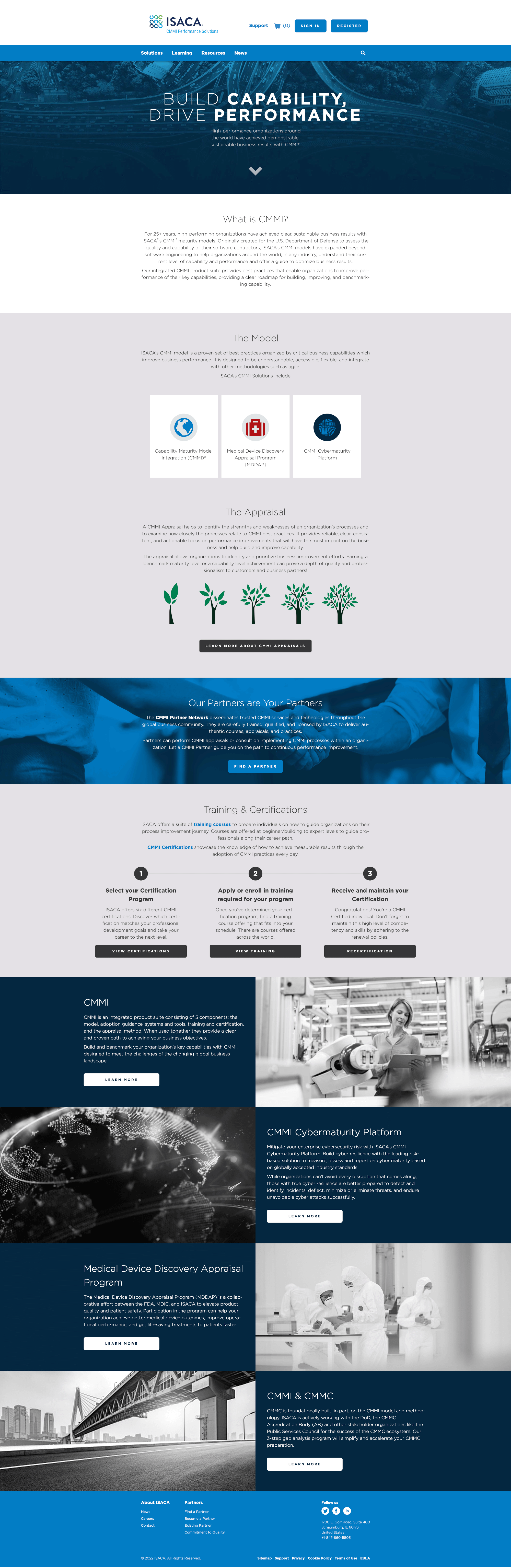 The ISACA CMMI homepage is built using the CMMI Institute Design System.